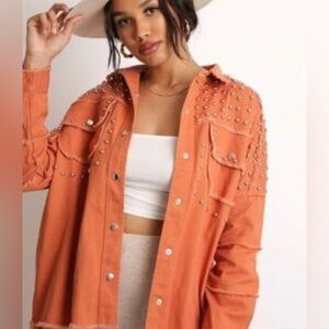 Studded Peach Rust Orange Denim Jacket